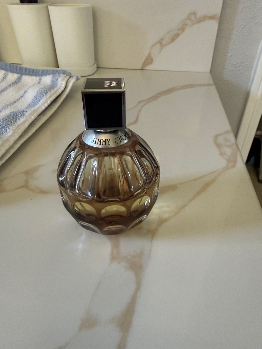 Jimmy Choo Amber-Tinted Faceted Glass Bottle Decorative Accent
